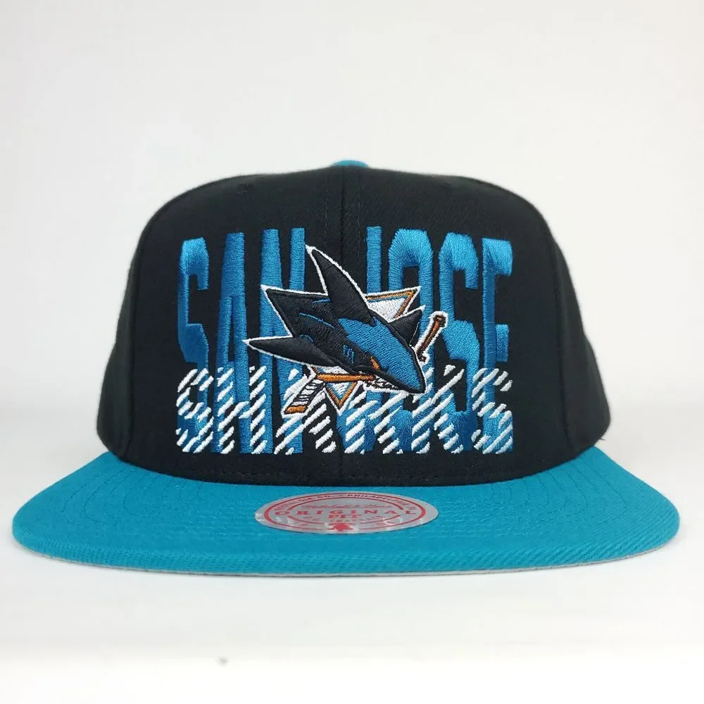 San Jose Sharks Mitchell & Ness‎ NHL Snapback Hat Cap 3D Logo Black Teal NWT
